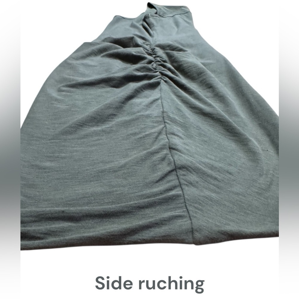 JAMES PERSE Wide Strap Ruched Dress Khaki Green-Grey  Women’s Size 1 Scoop Neck - Picture 15 of 16